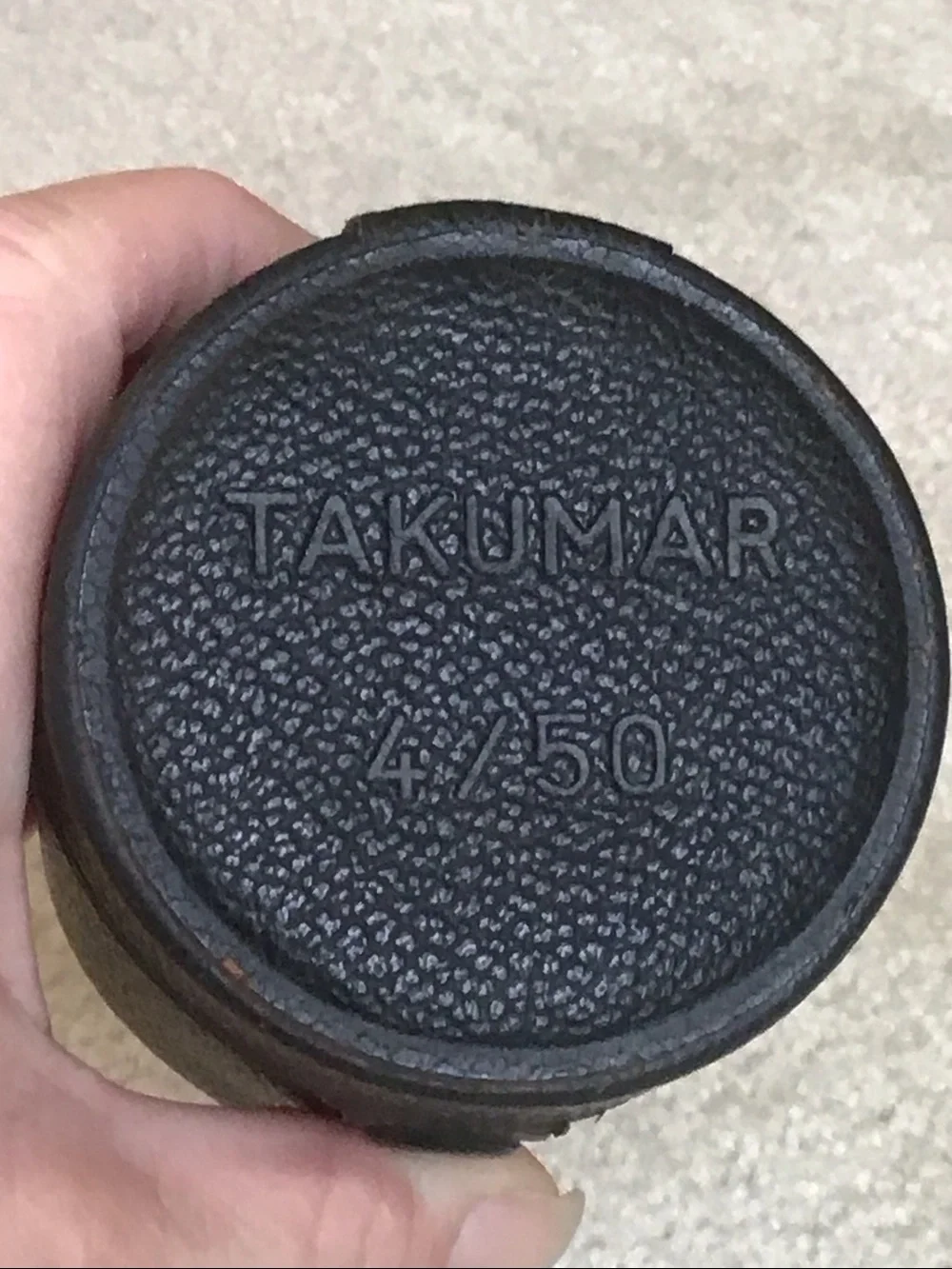 Vintage Takumar Black Textured Leather Lens Case, 3 1/2” tall x 2 3/4” wide